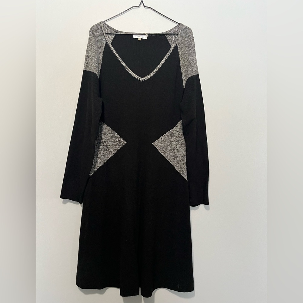 Calvin Klein XL Black Dress with Gray Contrast - Long Sleeve